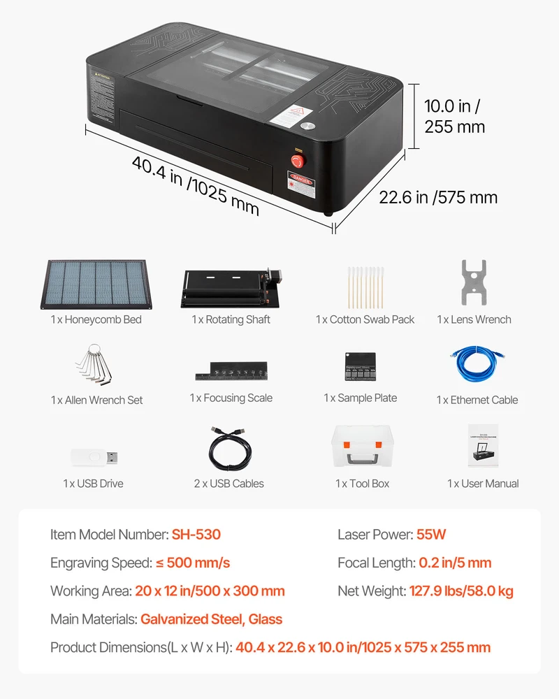VEVOR 55W CO2 graviravimo lazeris su kamera