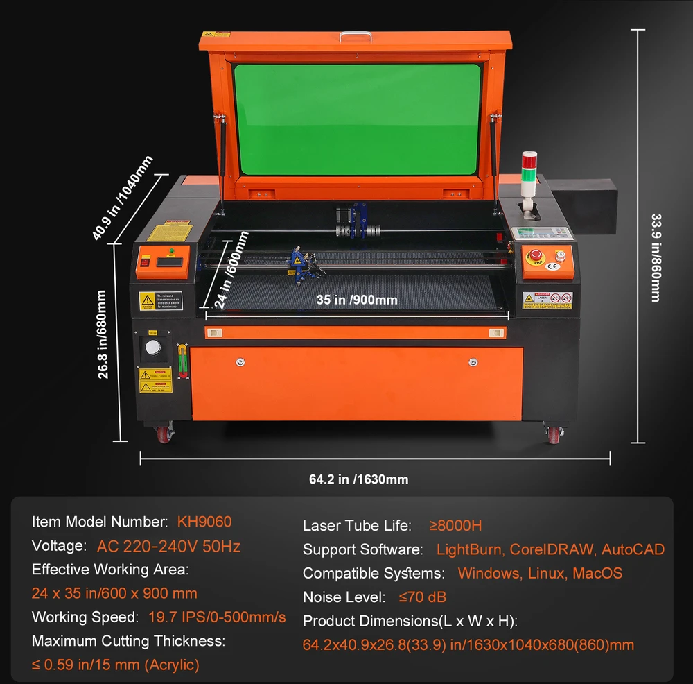 VEVOR 100W CO2 lazerinis graviravimo įrenginys, 600x900 mm