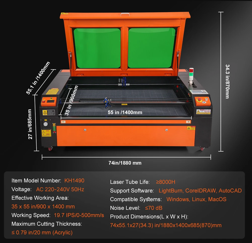 VEVOR 130W CO2 lazerinis graviravimo aparatas 900x1400mm