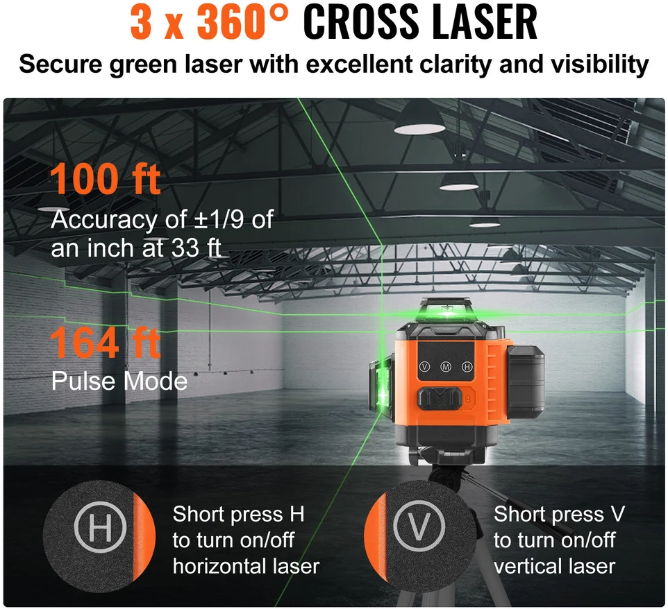 VEVOR 100ft žalias kryžminis lazerinis gulsčias