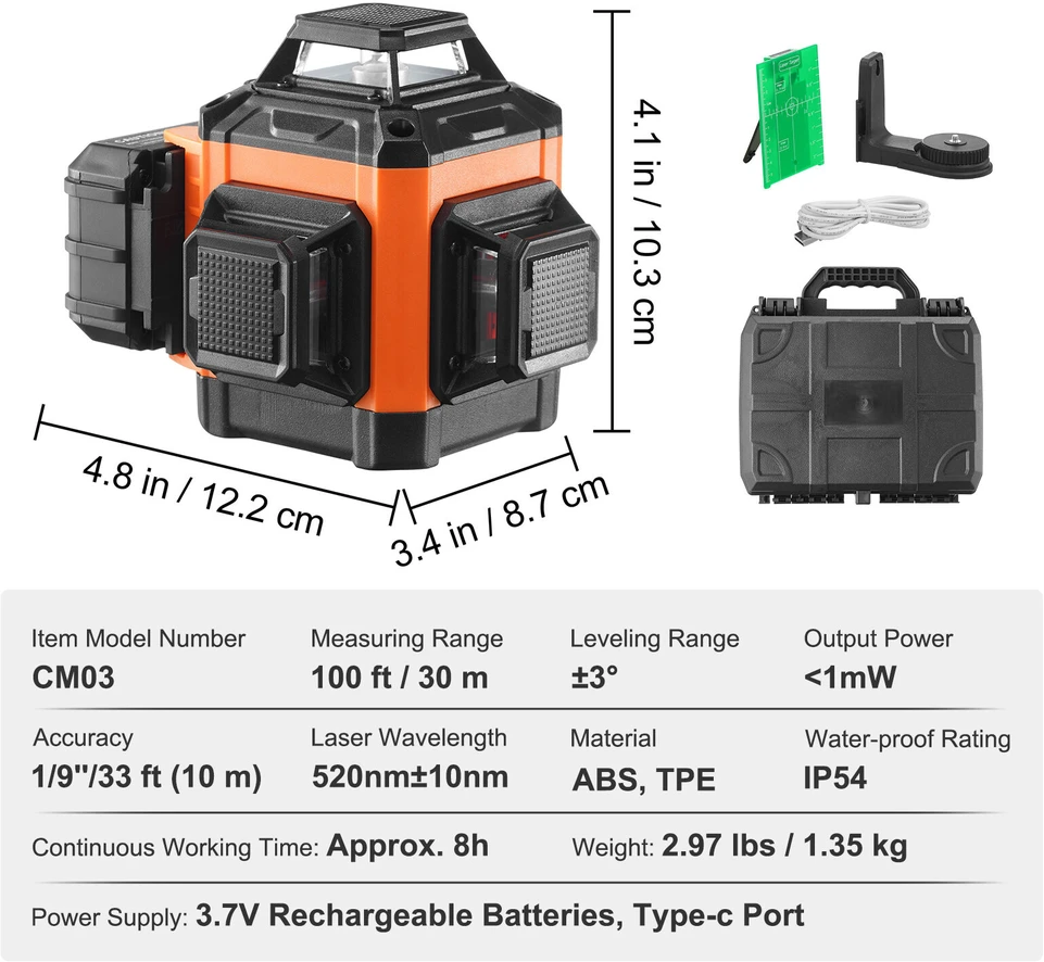 VEVOR 100ft žalias kryžminis lazerinis gulsčias