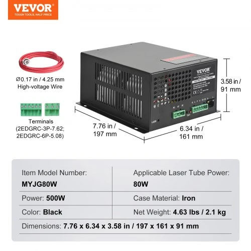 VEVOR CO2 lazerio maitinimo blokas 80W lazerio vamzdžiui