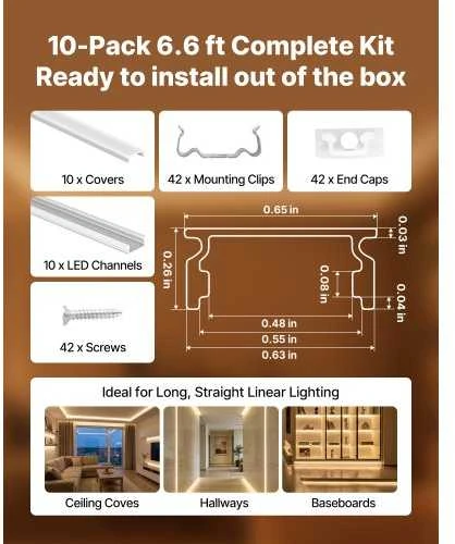 Vevor 10 vnt. 2 m U formos LED aliuminio kanalas