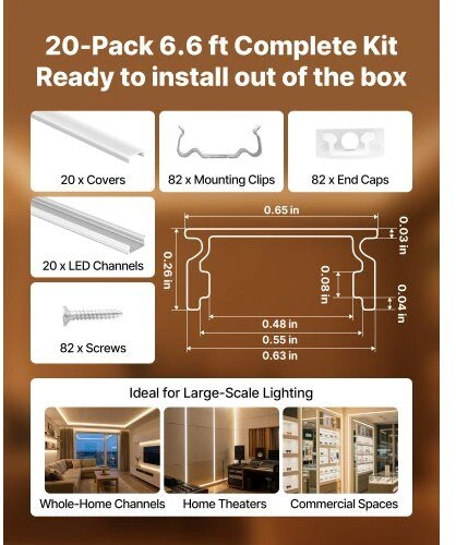 VEVOR 20 vnt. 2 m U formos LED aliuminio kanalas