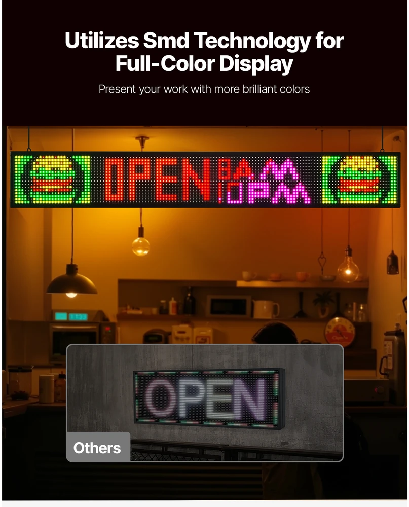 VEVOR 52 cm x 8 cm programuojama LED reklaminė lenta