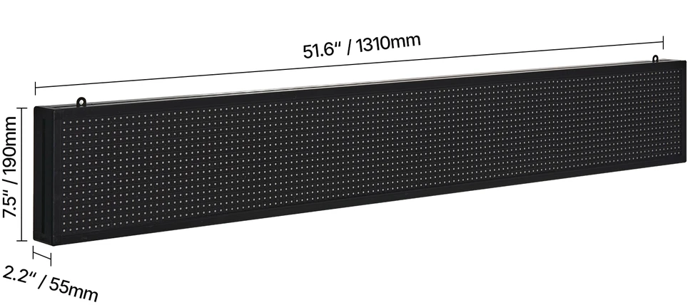 VEVOR 52 cm x 8 cm programuojama LED reklaminė lenta