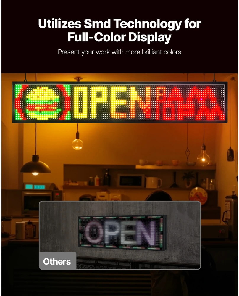 VEVOR 40x8 cm programuojamas LED ekranas