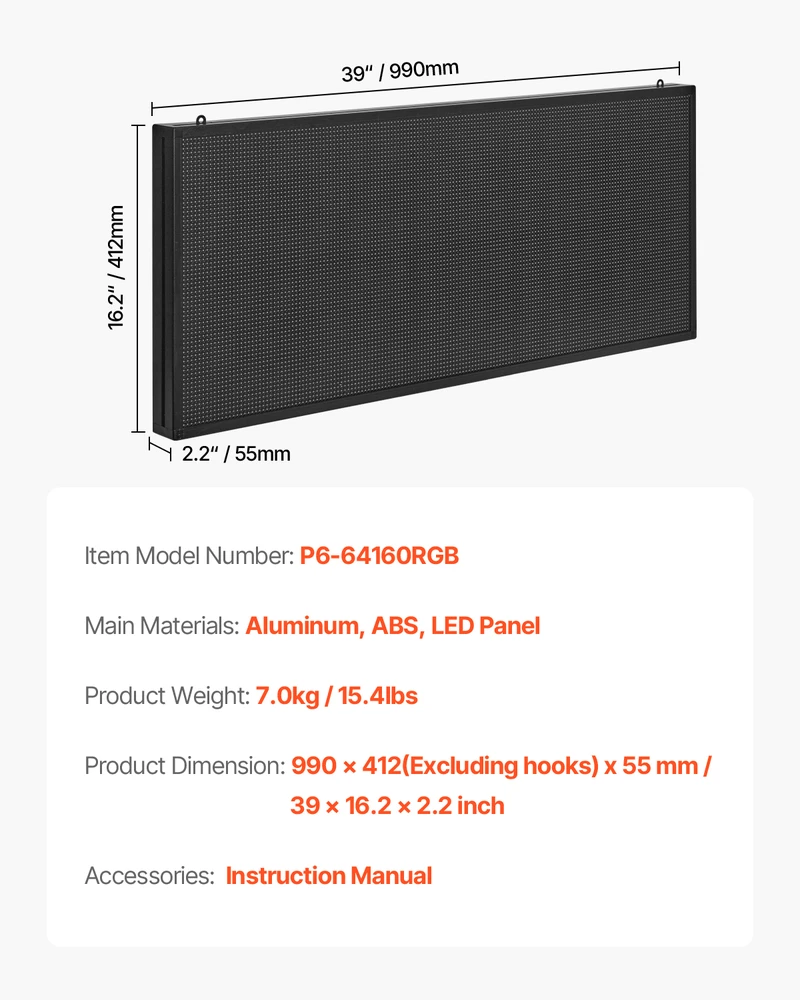 VEVOR 40x18 colių programuojamas LED ekranas