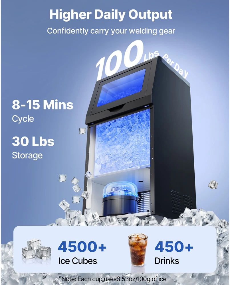 VEVOR Kompaktiška ledo gaminimo mašina 45 kg/24h, 14 kg talpa