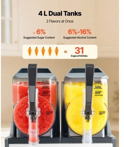 VEVOR Šaldytas gėrimų aparatas namams 4L x 2 talpos