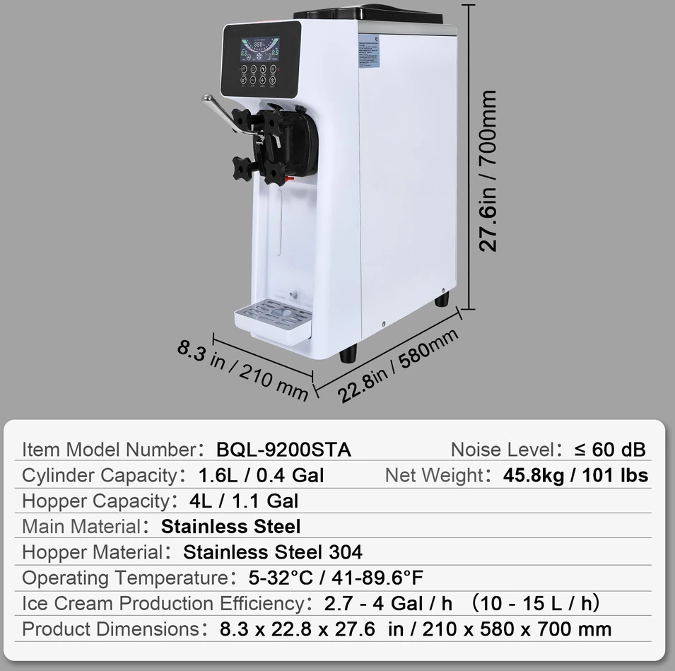 VEVOR Ledų gaminimo aparatas, vieno skonio, 10L/h
