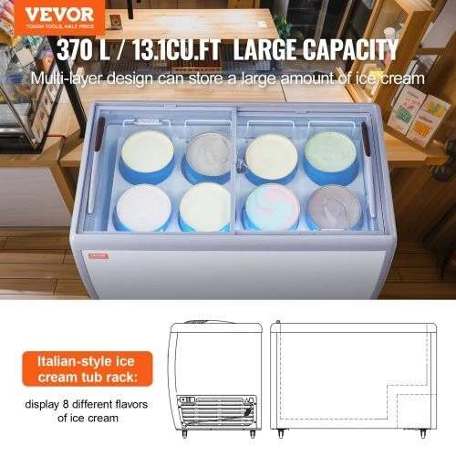 VEVOR 370 L ledų vitrina ir šaldiklis