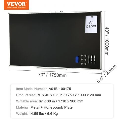 VEVOR Juoda lenta su aliuminio rėmu 175 x 100 cm