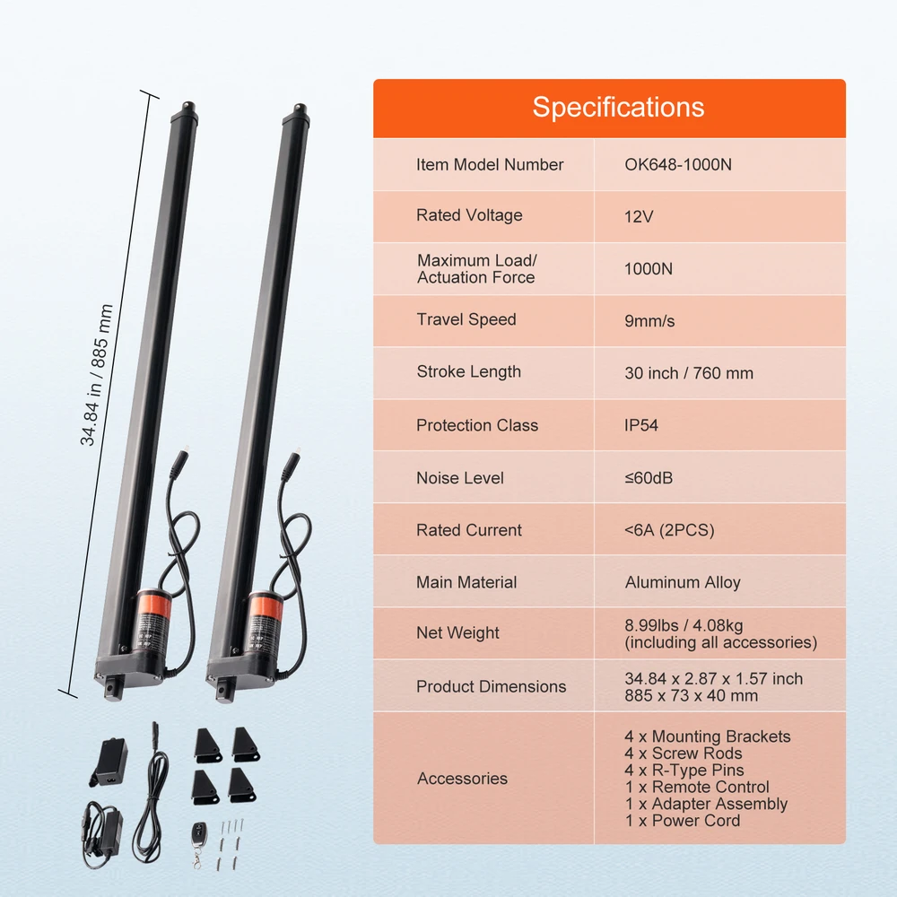 VEVOR 2vnt 12V tiesinis pavaros rinkinys 30 cm