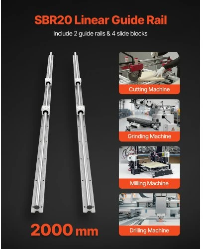 VEVOR Linearinis bėgelis SBR20 2000 mm, 4 guoliai