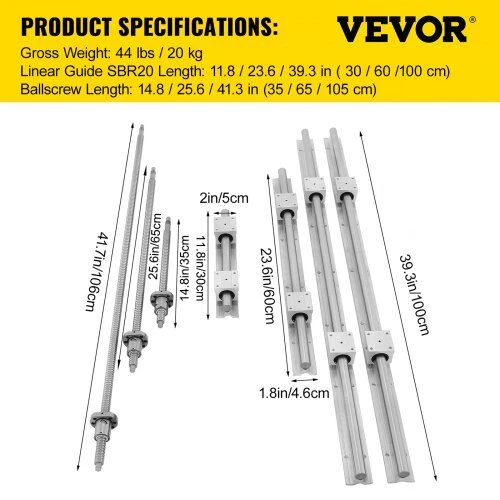VEVOR SBR20 bėgių ir sriegių rinkinys CNC naudojimui