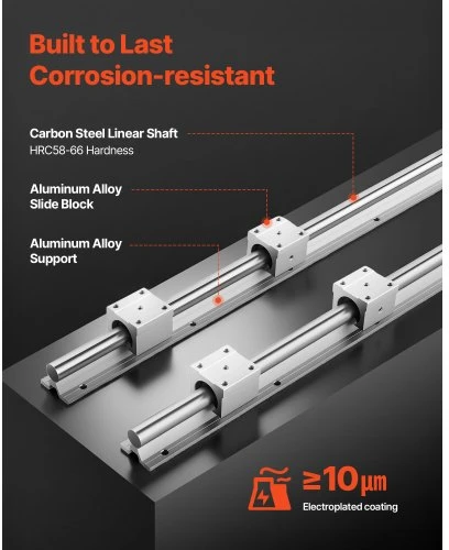 VEVOR Linearinis bėgelis SBR20 2000 mm, 4 guoliai