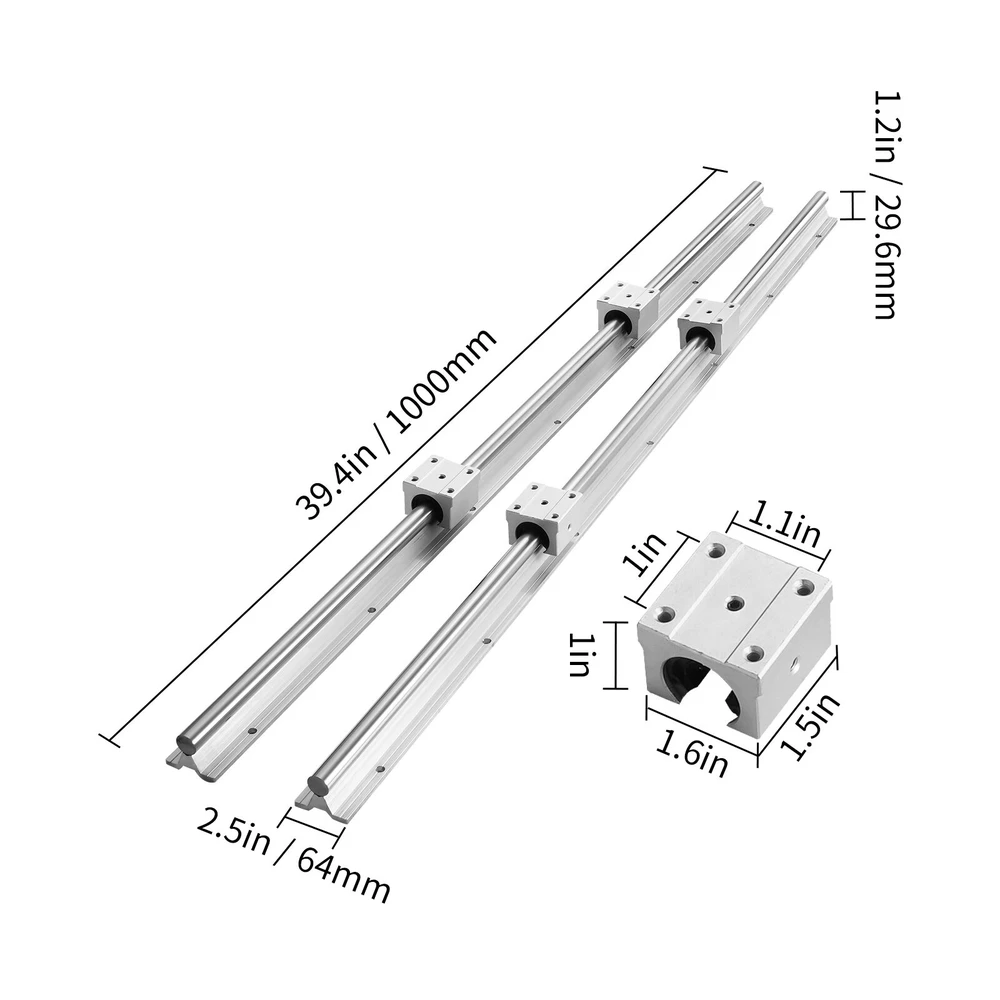 VEVOR Kreipiančiųjų bėgelių rinkinys SBR12 1000mm