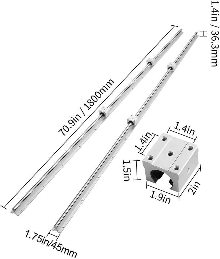 VEVOR Linearinis kreipiančiųjų bėgių rinkinys SBR20 1800 mm