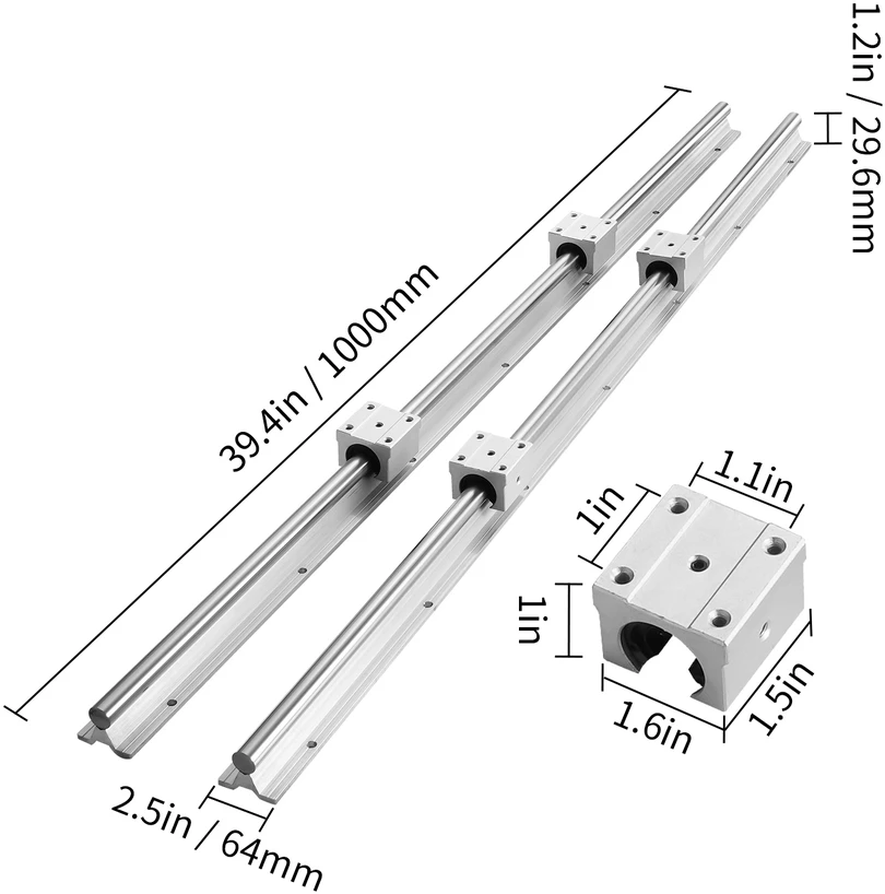 VEVOR Kreipiančiųjų bėgelių rinkinys SBR12 1000mm