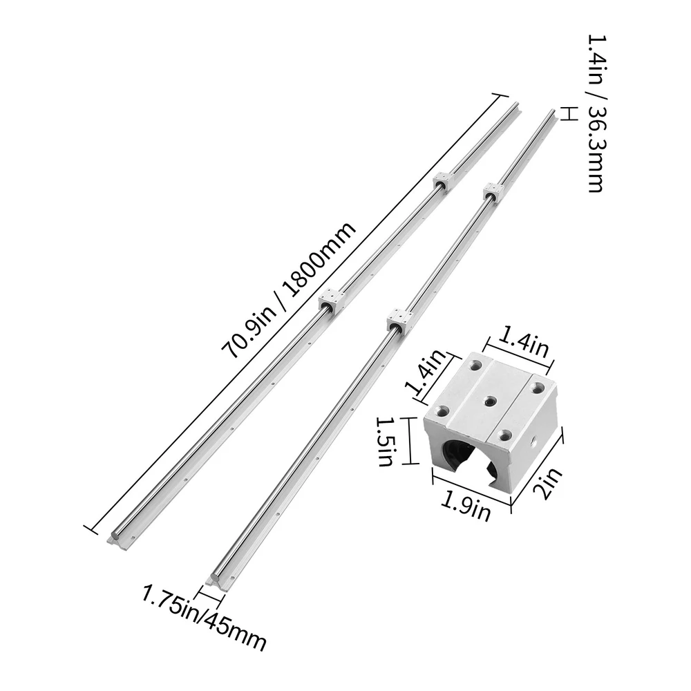 VEVOR Linearinis kreipiančiųjų bėgių rinkinys SBR20 1800 mm