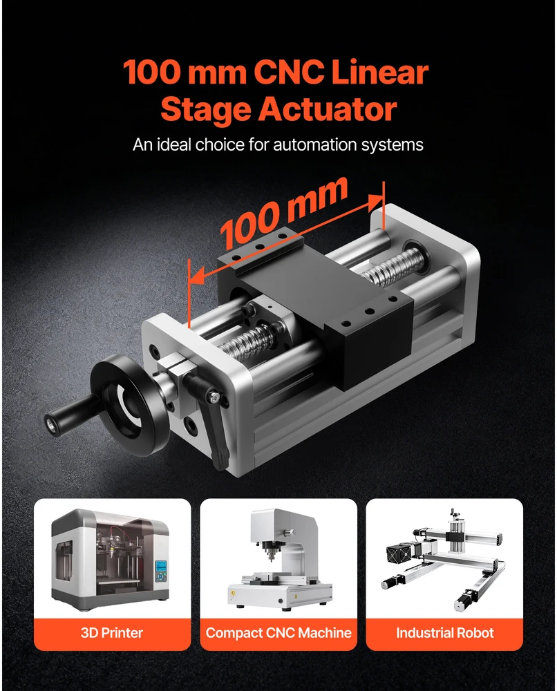 VEVOR Linijinis pavaros įtaisas CNC staklėms, 100 mm eiga