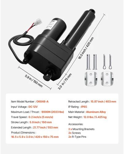 VEVOR 12V linijinis pavaros įtaisas, 150mm eiga, 9000N