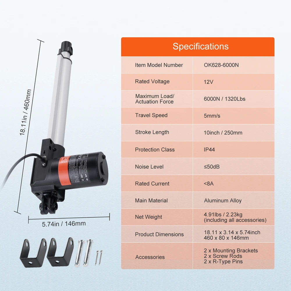 VEVOR Linearinis pavaras 12V 10 colių 6000N IP44