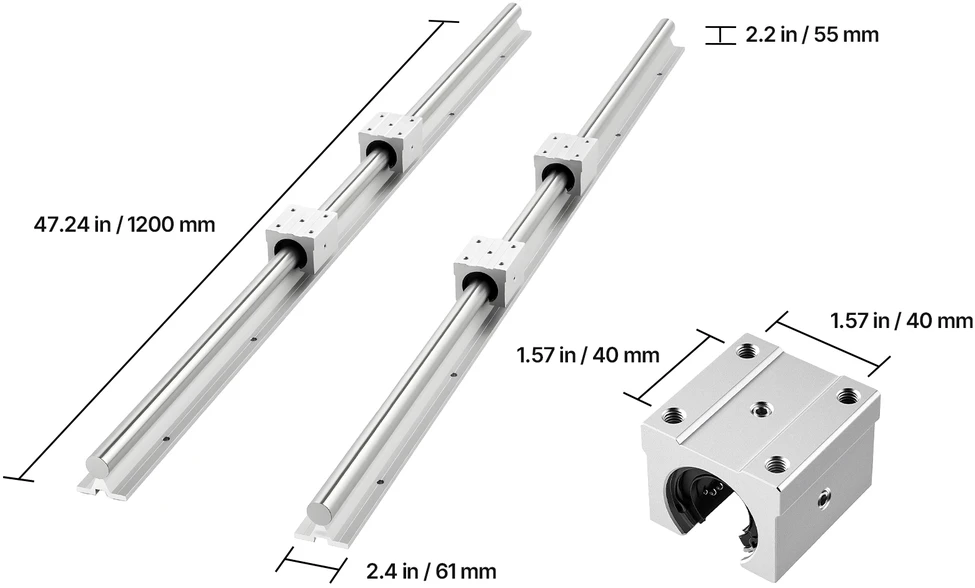 VEVOR Linijinių bėgių rinkinys SBR25 1200 mm