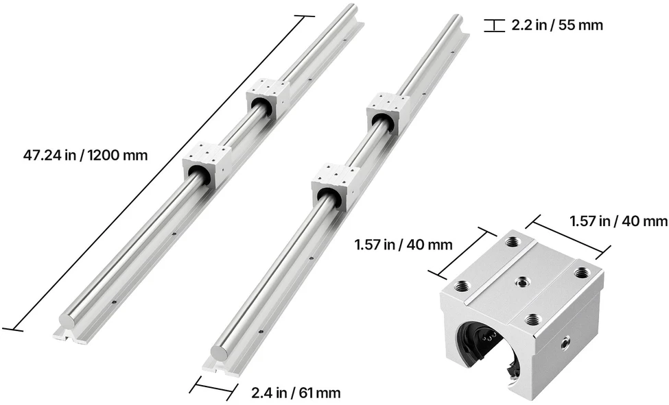 VEVOR Linijinių bėgių rinkinys SBR25 1200 mm