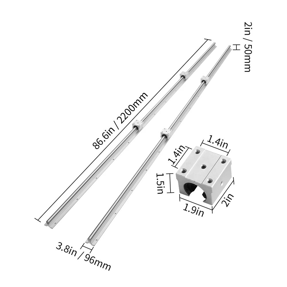 VEVOR Linijinės kreipiančiosios bėgių komplektas, 2200 mm