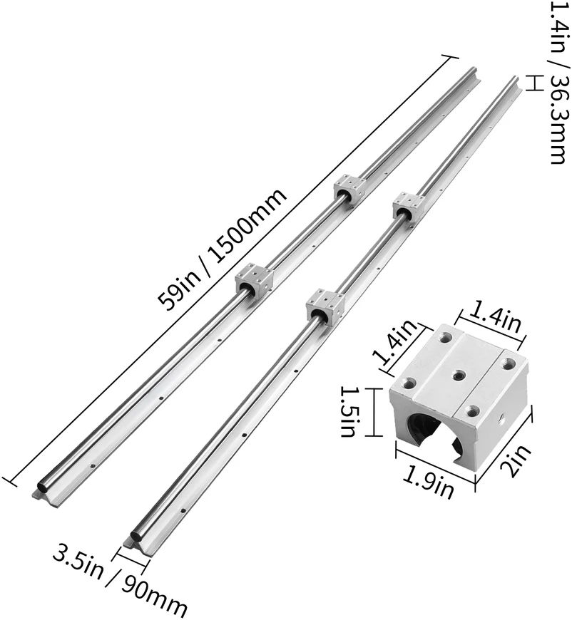 VEVOR Linijinio bėgio komplektas SBR20 1500 mm