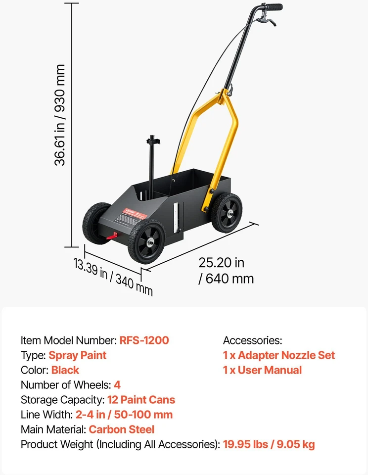 Linijų žymėjimo mašina VEVOR RFS-1200, 12 balionėlių talpa