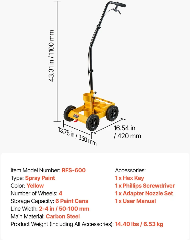 Linijų žymėjimo mašina VEVOR RFS-600, 50–100 mm reguliuojamas plotis