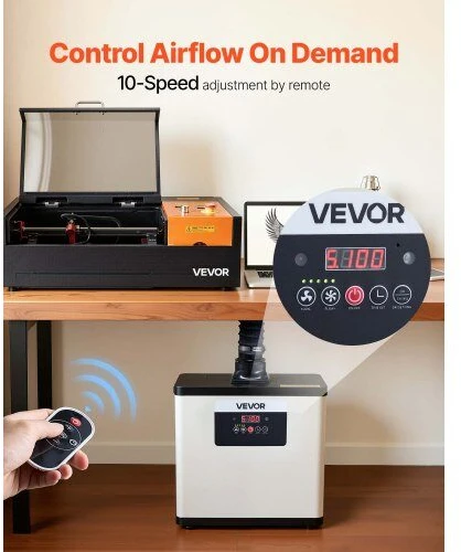VEVOR Litavimo dūmų ištraukėjas su 510 m³/h stipriu siurbimu, 4 pakopų filtravimas lazeriniam graviravimui ir 3D spausdinimui, nuotolinio valdymo dūmų sugėriklis, bešepetėlis variklis, oro valytuvas