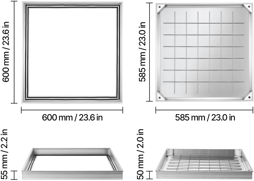 VEVOR Šulinio dangtis su rėmu 600 x 600 mm