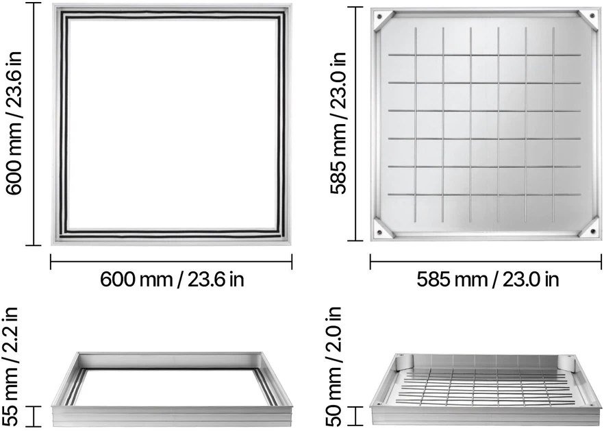 VEVOR Šulinio dangtis su rėmu 600 x 600 mm