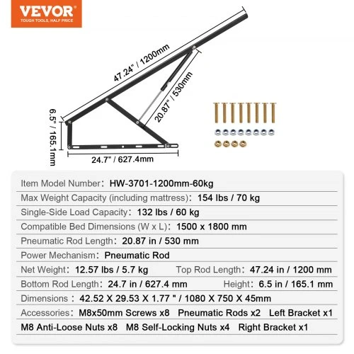 VEVOR Pakeliama lova su 59x71 cm rėmu