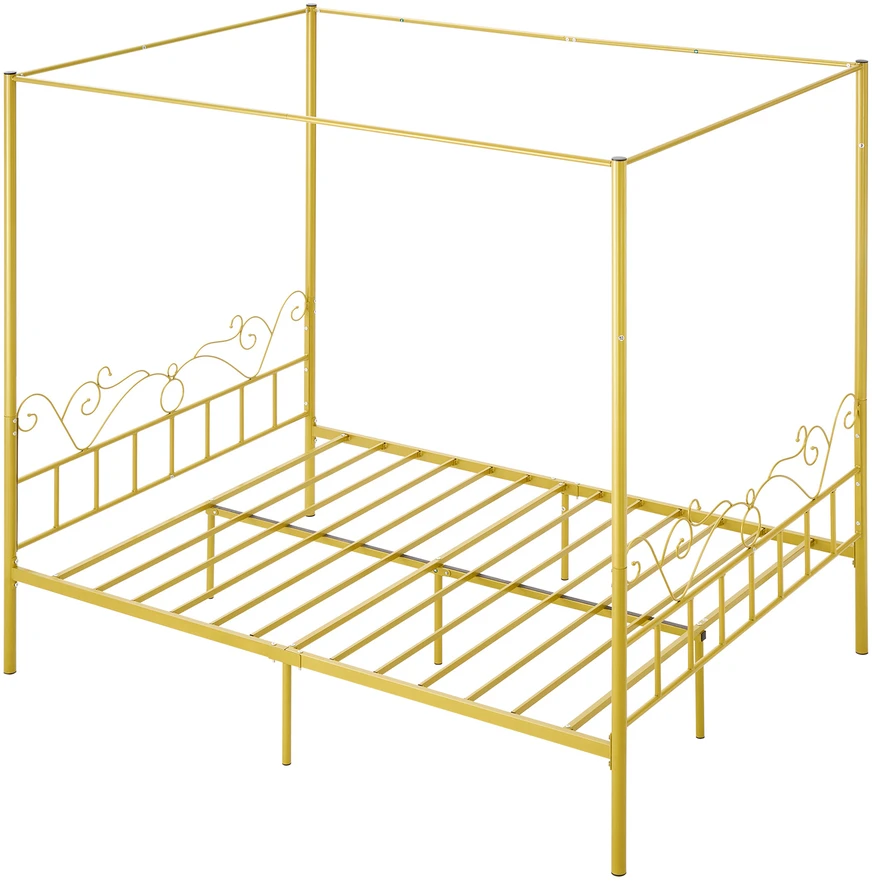 VEVOR Lovos rėmas su baldakimu 160x200, metalinė lova su galvūgaliu, moderni lova su užuolaidomis, dvigulė lova 160 cm, auksinė lova