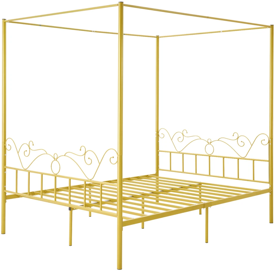 VEVOR Lovos rėmas su baldakimu 160x200, metalinė lova su galvūgaliu, moderni lova su užuolaidomis, dvigulė lova 160 cm, auksinė lova