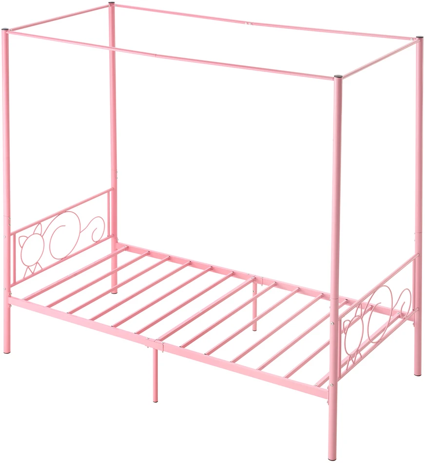 VEVOR Metalinė lova su baldakimu 90x190 cm, galvūgaliu, daiktadėže, miegamajam, elegantiška