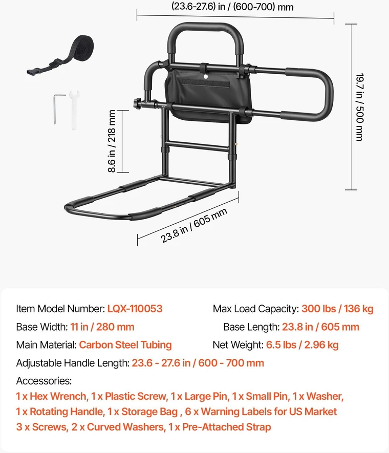 Lovos turėklas VEVOR LQX-110053, 136 kg apkrova
