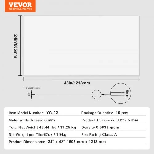 VEVOR Lubos plytelės baltos 10 vnt. 60x60 cm