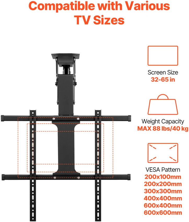 VEVOR Elektrinis lubinis televizoriaus laikiklis 32-65 cm ekranui