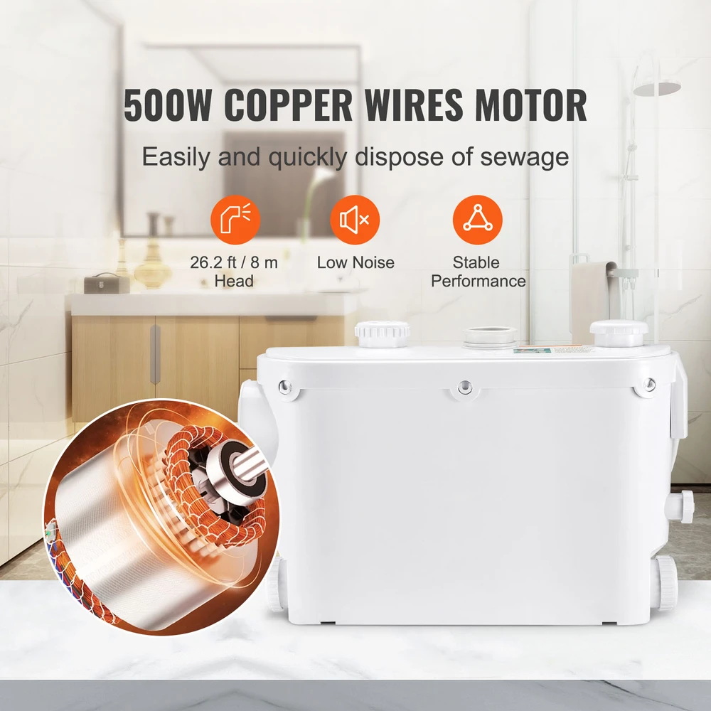 VEVOR Macerator šliužo siurblys 500W su 3 įėjimais