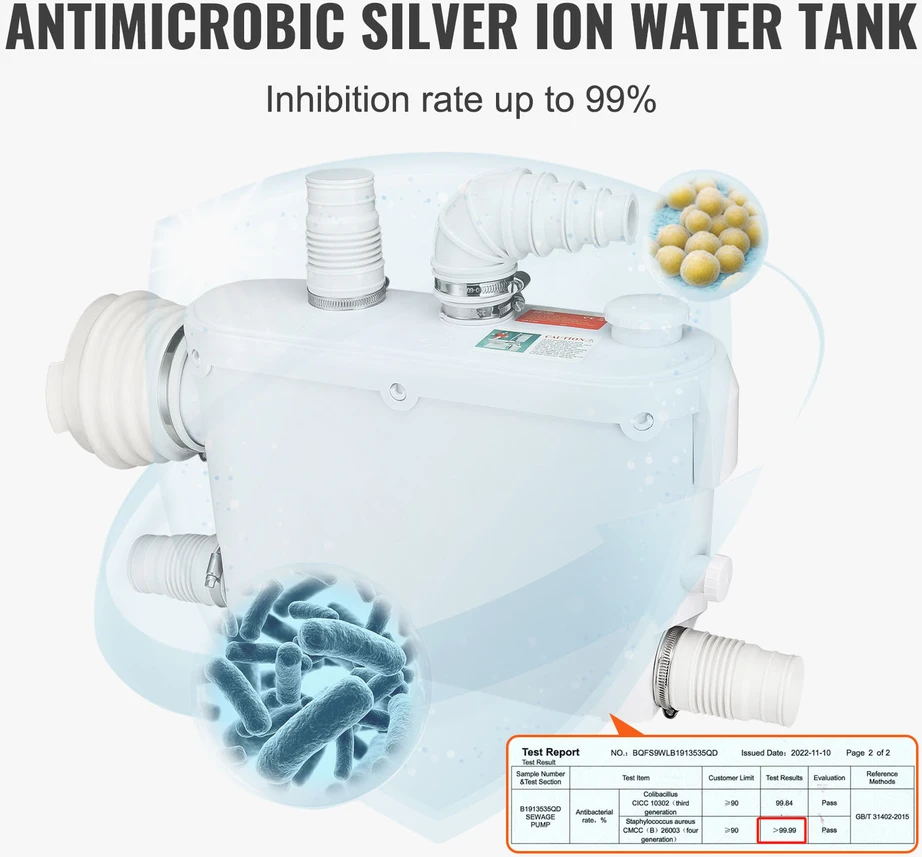 VEVOR Macerator šliužo siurblys 500W su 3 įėjimais
