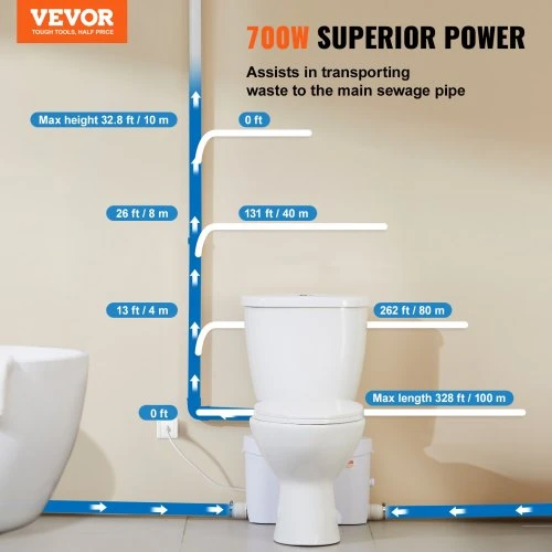 VEVOR Maceracinė tualeto sistema su 700W pompa rūsiui