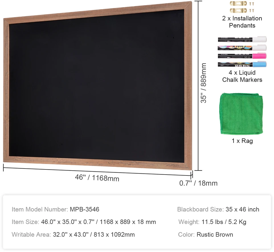 VEVOR Magnetinė kreidinė lenta su kreidelėmis