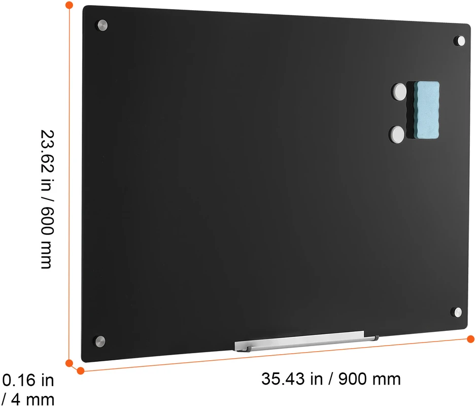 VEVOR Magnetinė stiklo lenta 60x90 cm, juoda