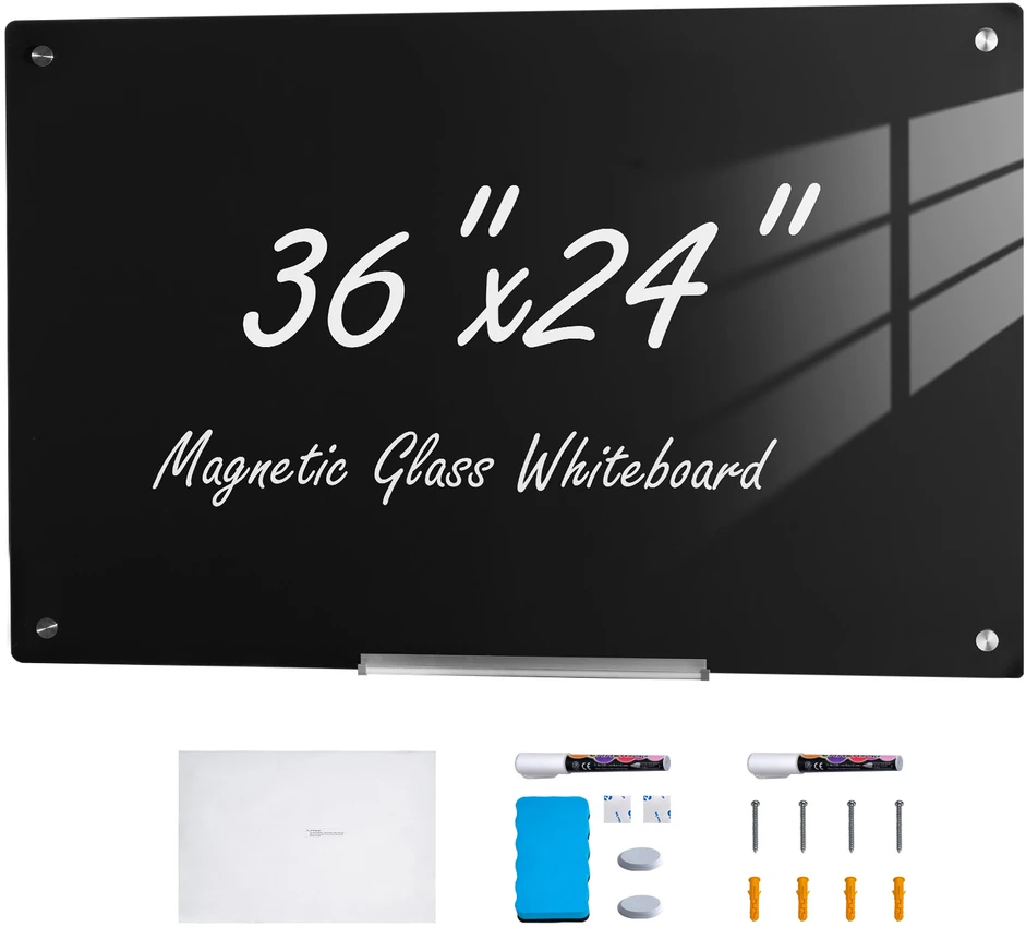 VEVOR Magnetinė stiklo lenta 60x90 cm, juoda